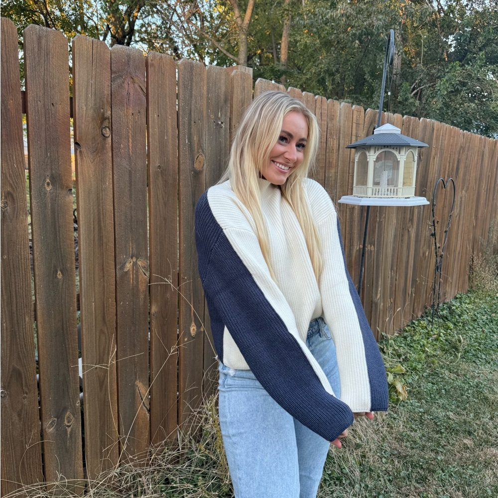 Navy and Cream Turtleneck Sweater